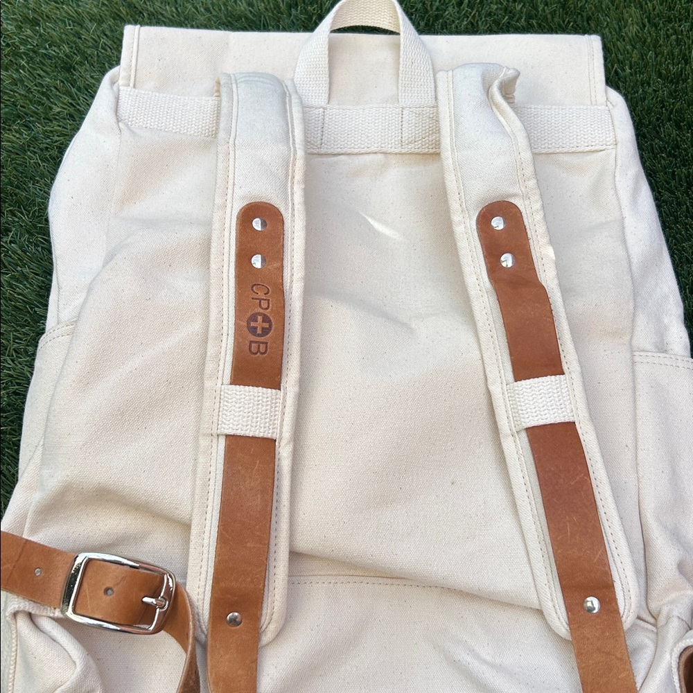 Makr Carry Goods Backpack Canvaas Cream Brown Leather New Initials View 6